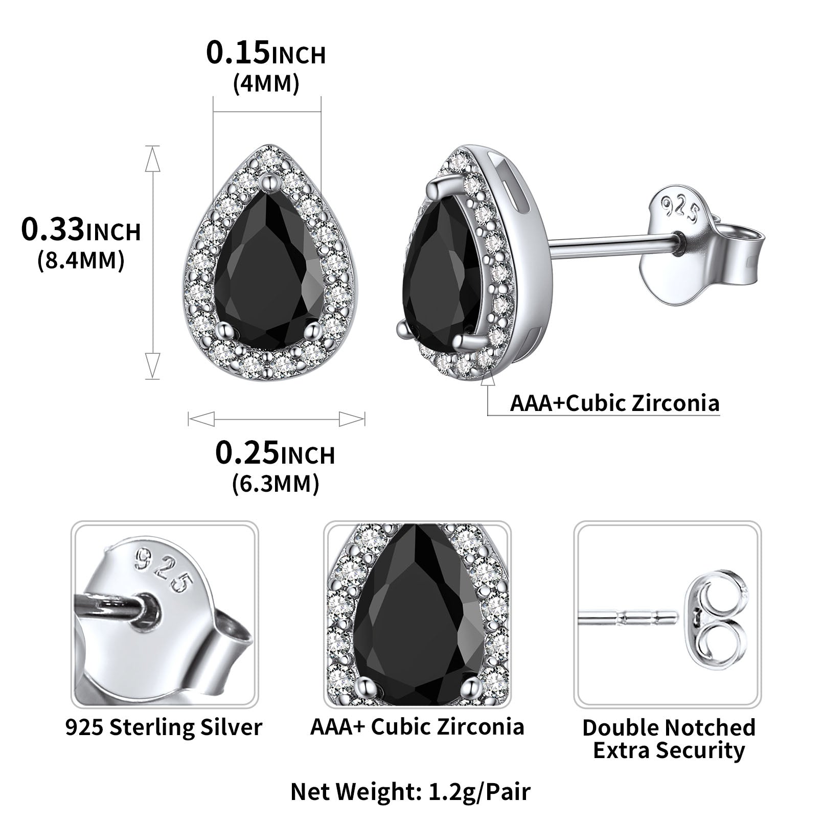 Silver Birthstone Teardrop Halo Stud Earrings for