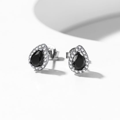 Silver Birthstone Teardrop Halo Stud Earrings for