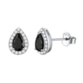 Silver Birthstone Teardrop Halo Stud Earrings for