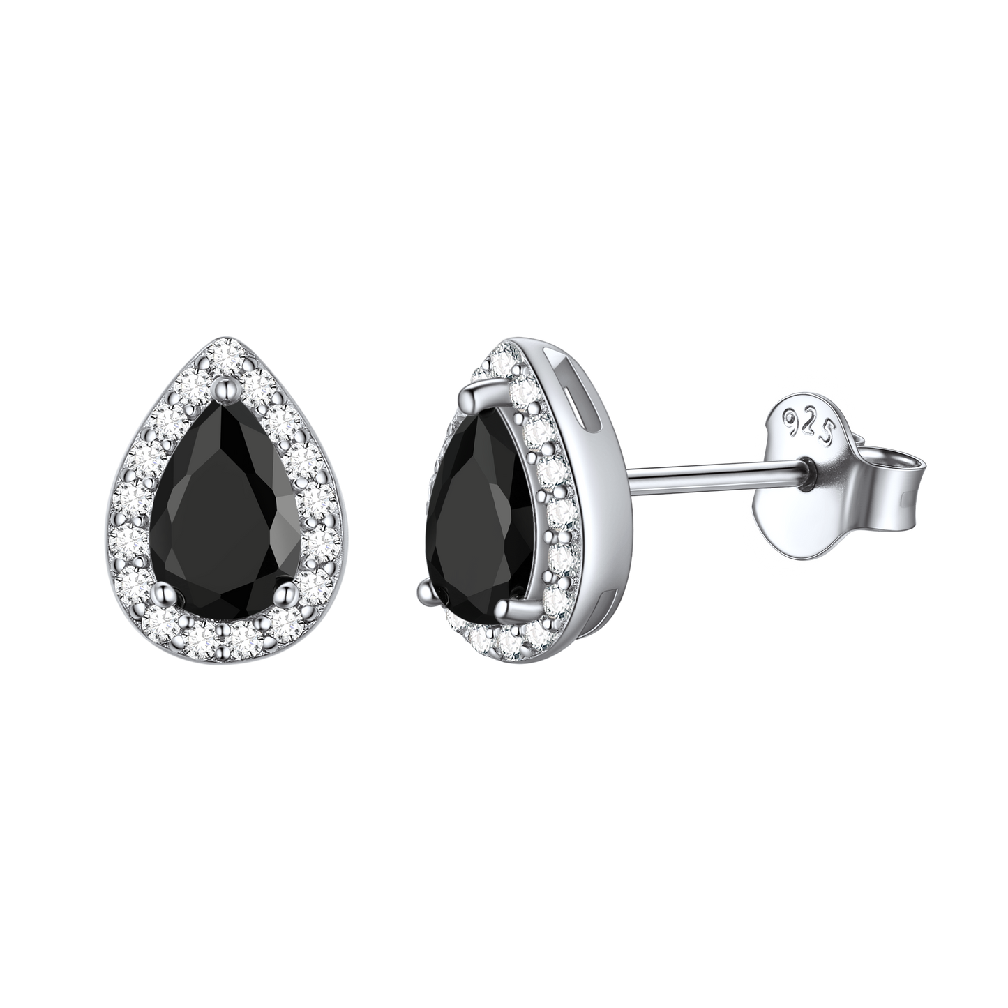 Silver Birthstone Teardrop Halo Stud Earrings for
