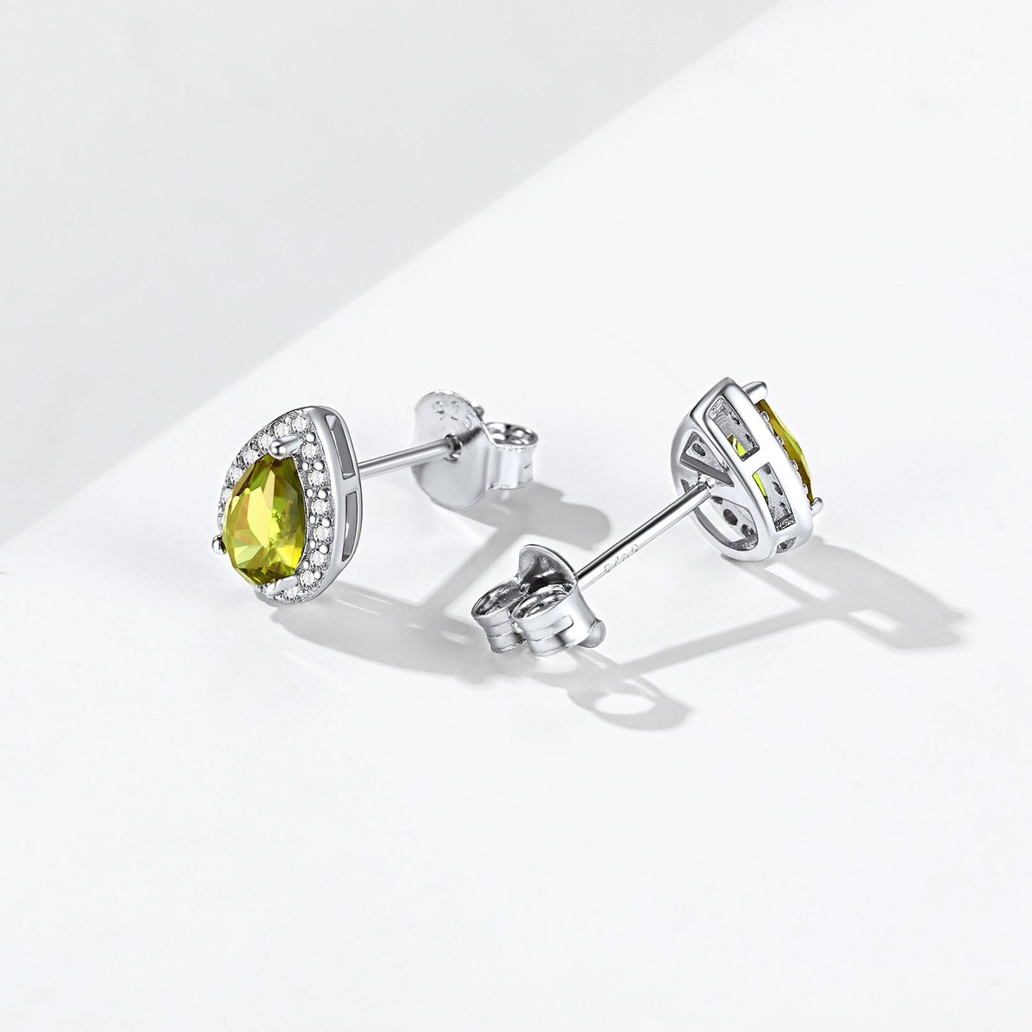 Silver Birthstone Teardrop Halo Stud Earrings for