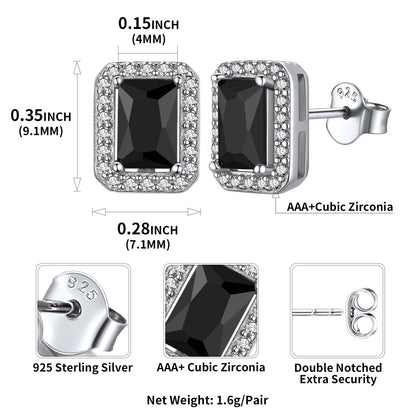 Silver Cubic Zirconia Square Cut Halo Stud Earrings for