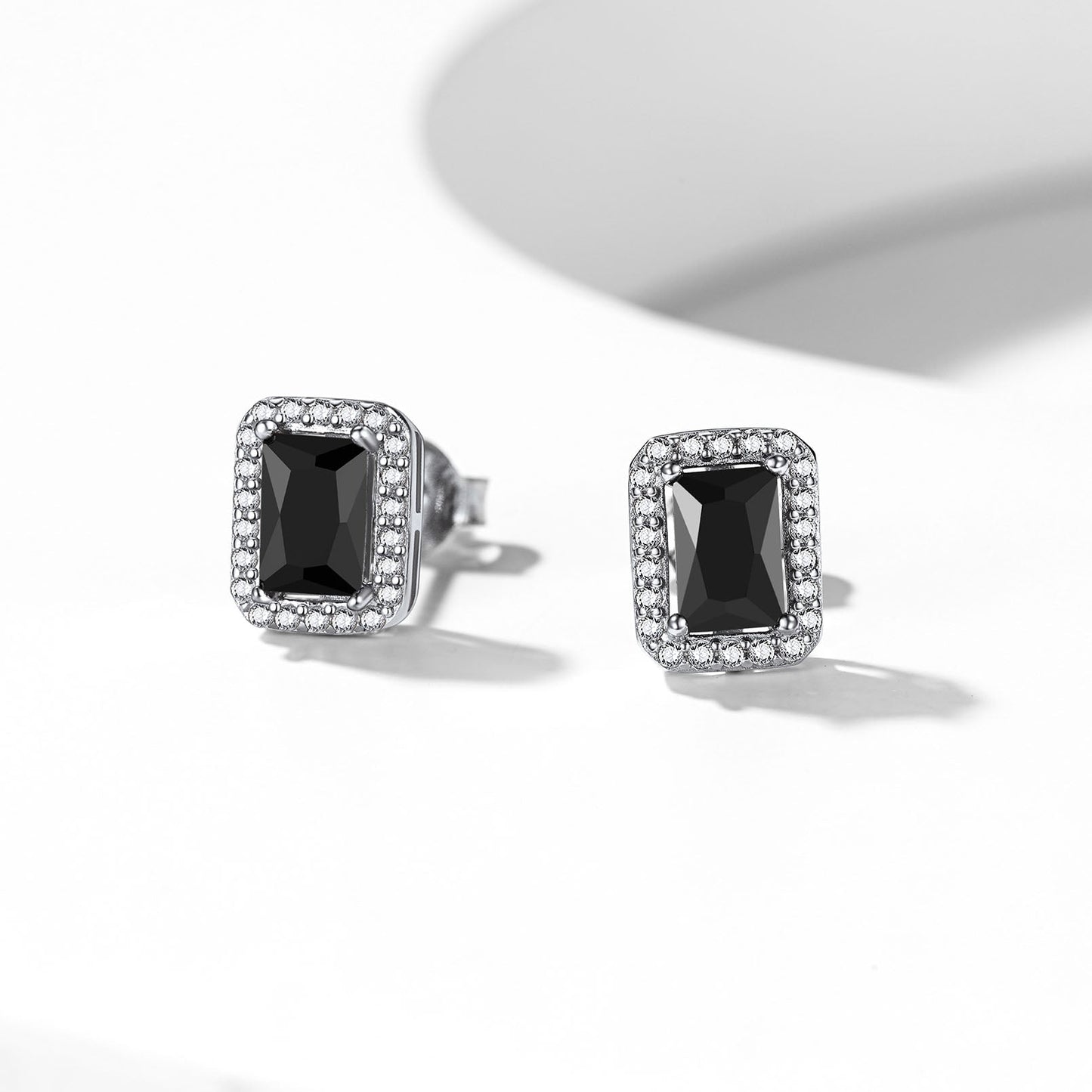 Silver Cubic Zirconia Square Cut Halo Stud Earrings for