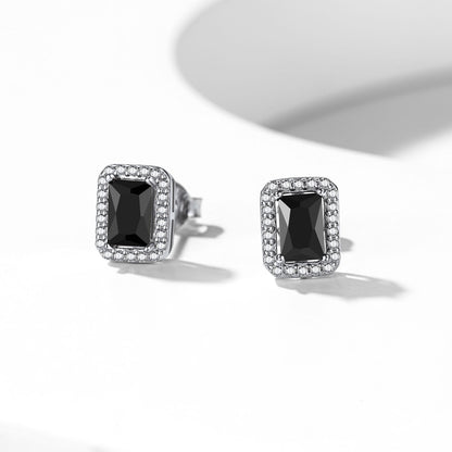 Silver Cubic Zirconia Square Cut Halo Stud Earrings for