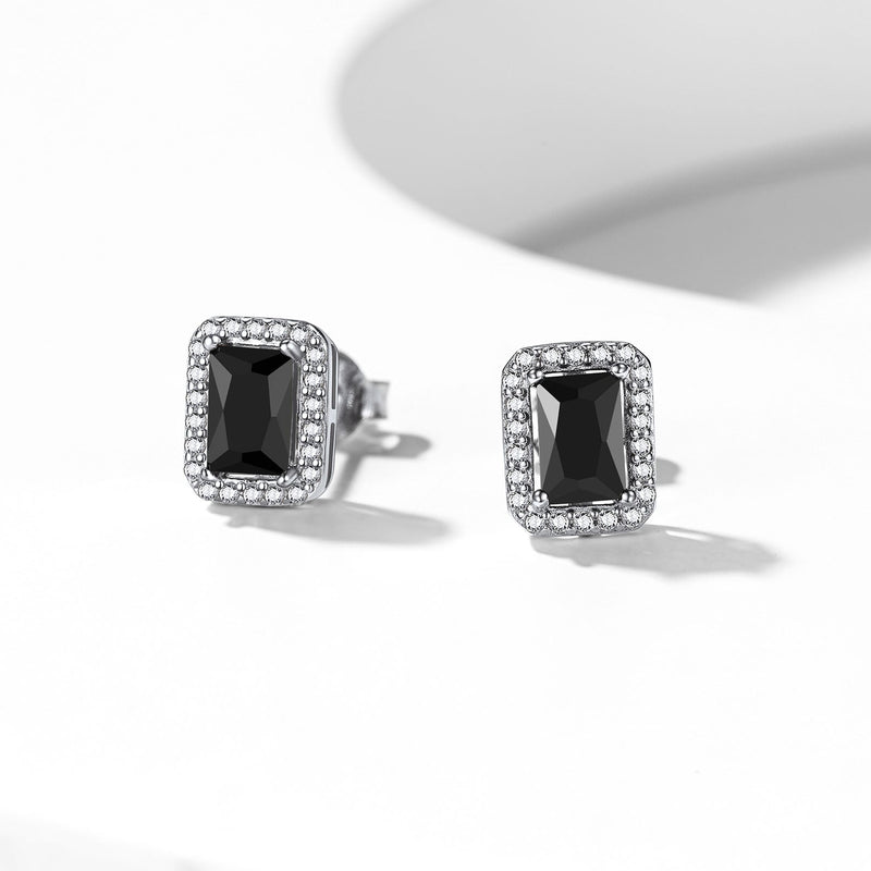 Silver Cubic Zirconia Square Cut Halo Stud Earrings for