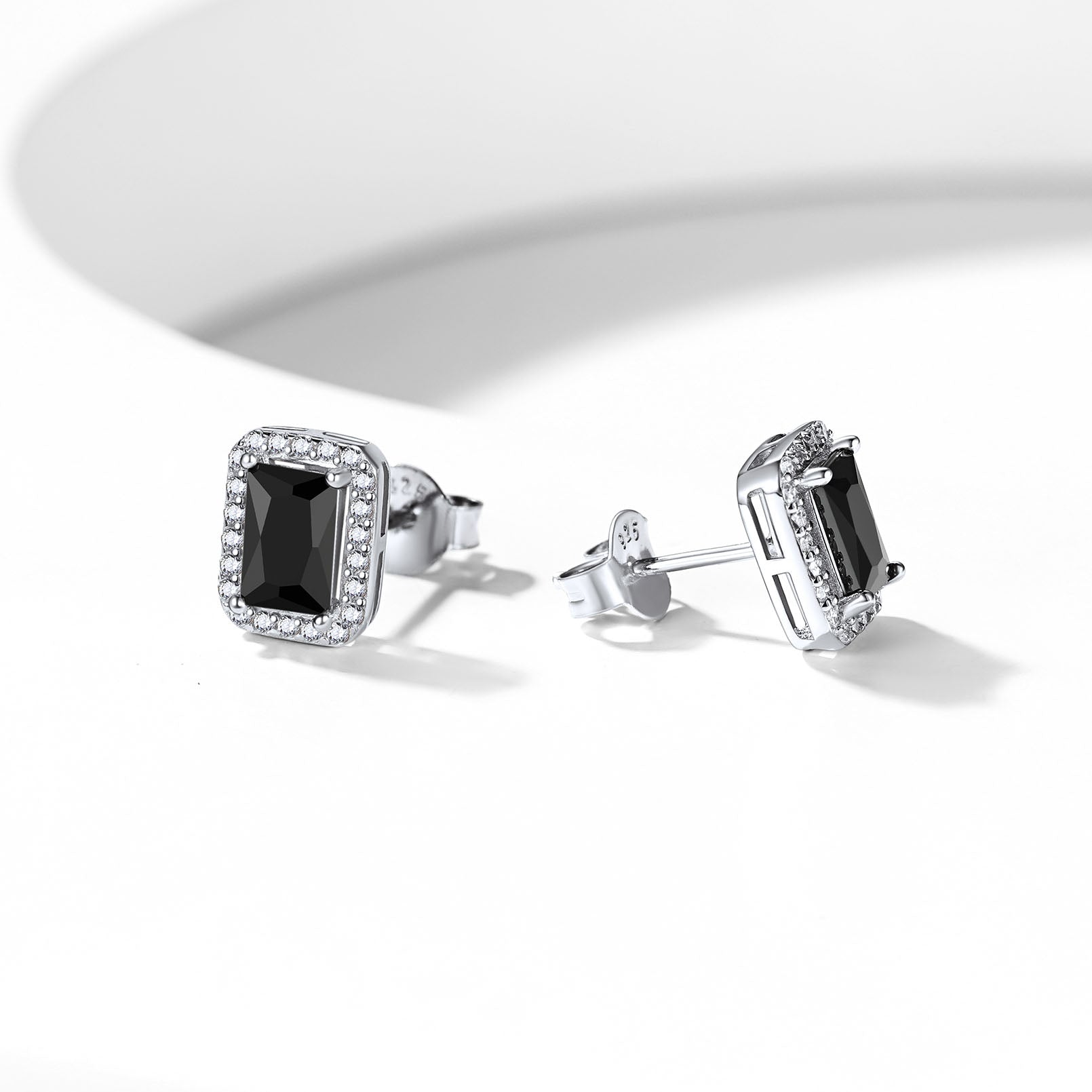 Silver Cubic Zirconia Square Cut Halo Stud Earrings for