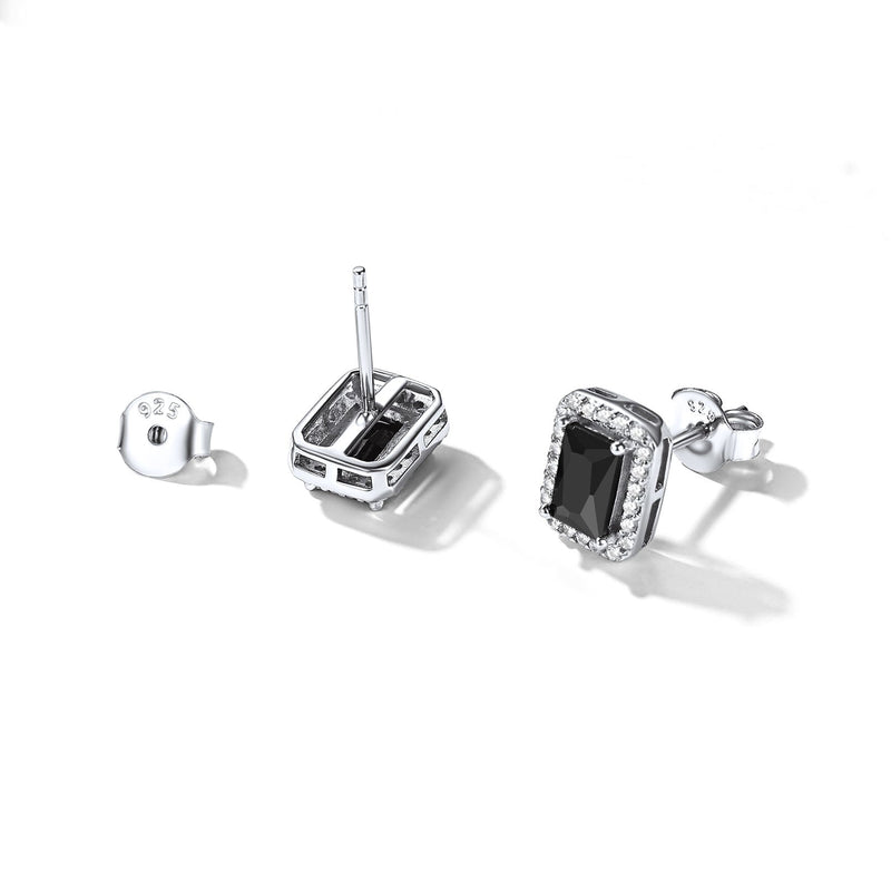 Silver Cubic Zirconia Square Cut Halo Stud Earrings for