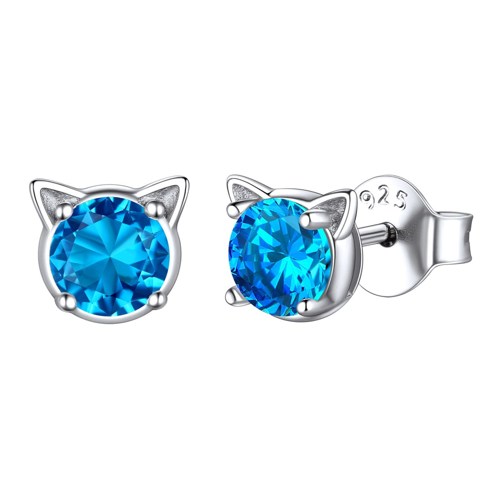 Silver Birthstone Cat Stud Earrings for Cat Lovers