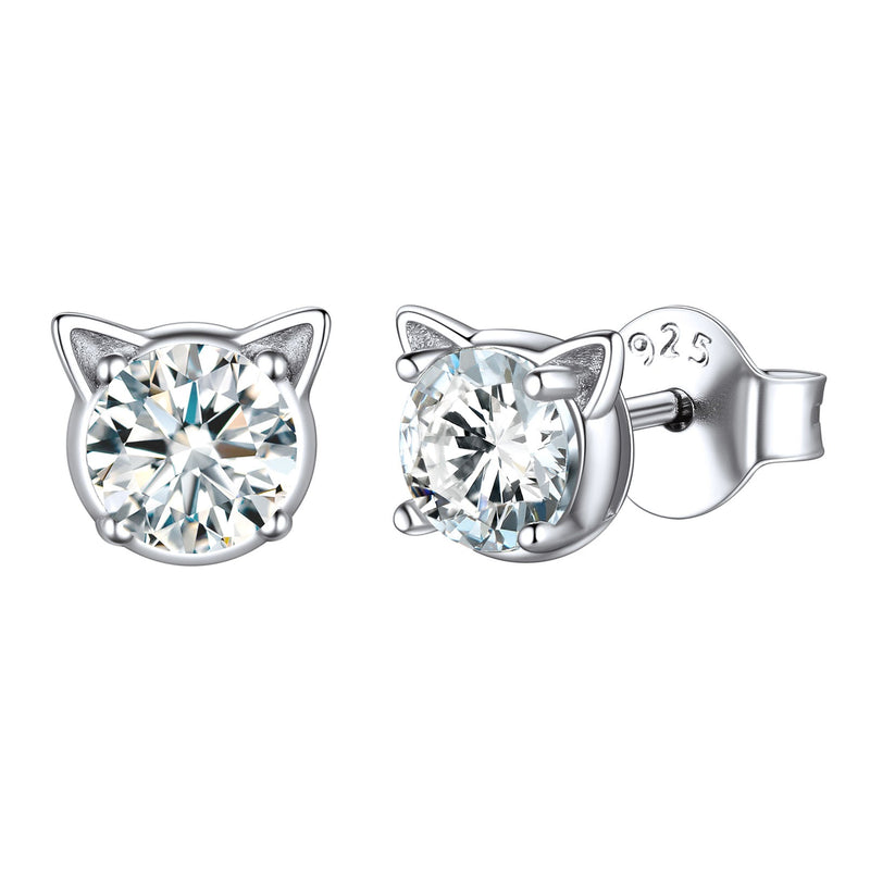 Silver Birthstone Cat Stud Earrings for Cat Lovers