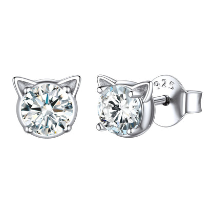 Silver Birthstone Cat Stud Earrings for Cat Lovers