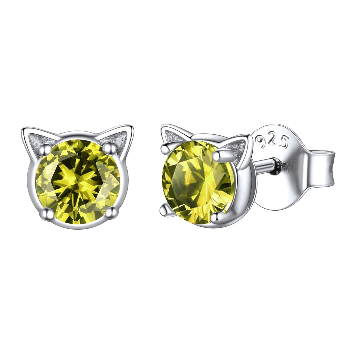 Silver Birthstone Cat Stud Earrings for Cat Lovers