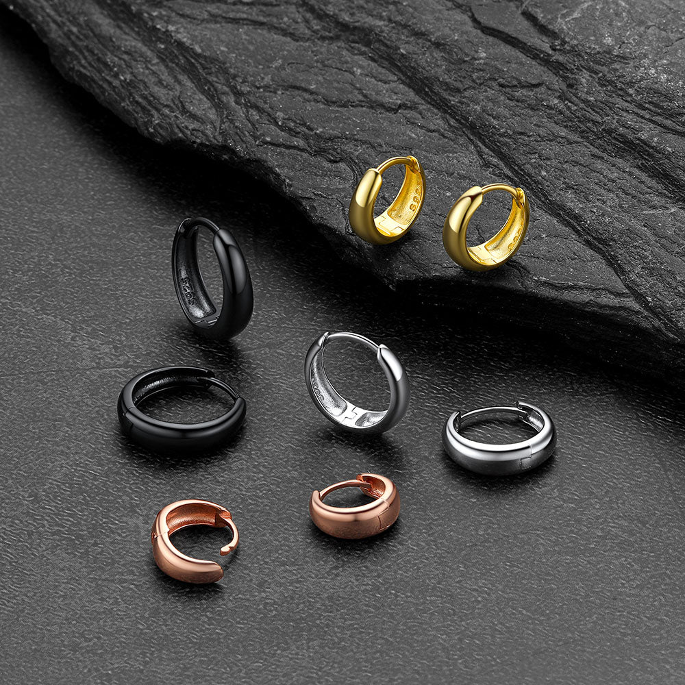 Simple Sterling Silver Thick Huggie Hoop Earrings for