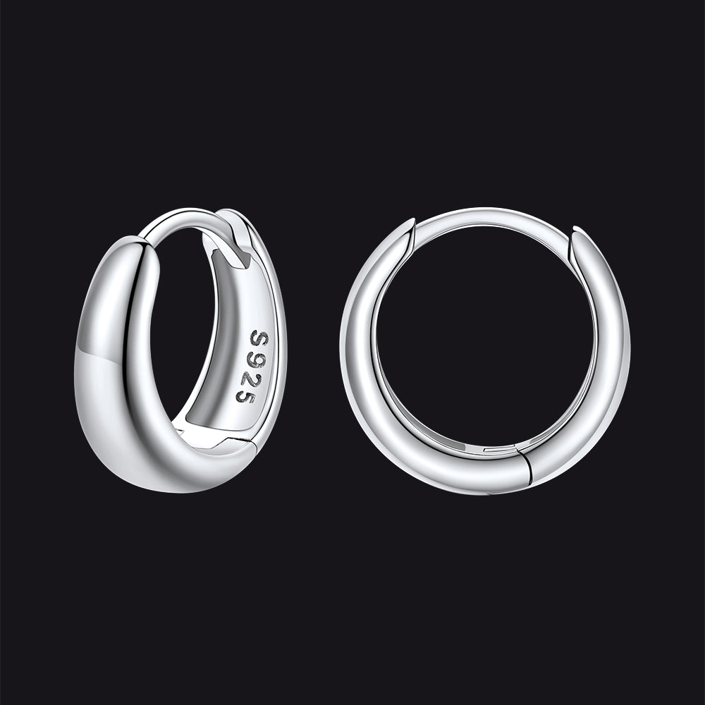 Simple Sterling Silver Thick Huggie Hoop Earrings for