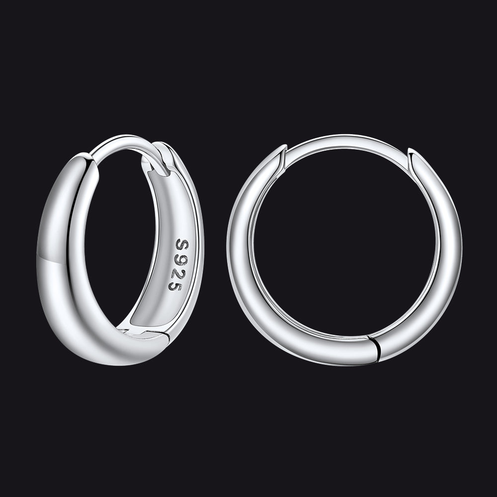 Simple Sterling Silver Thick Huggie Hoop Earrings for