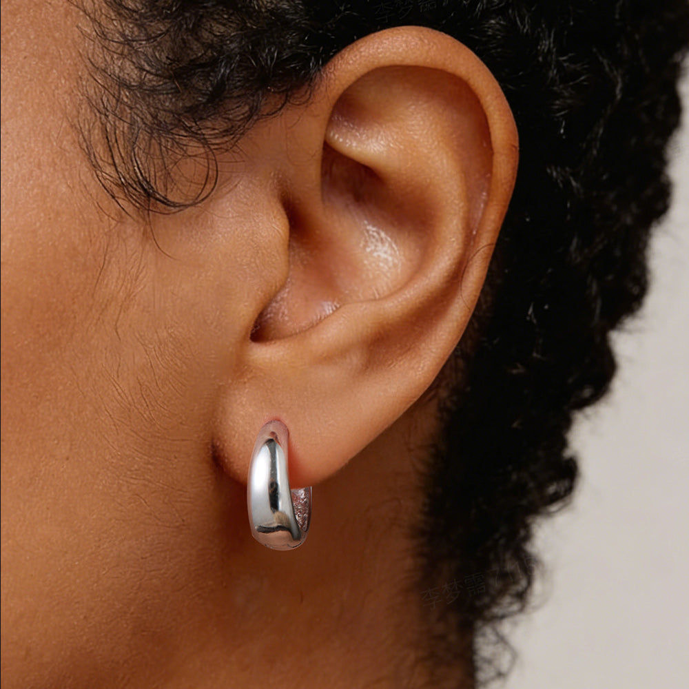 Simple Sterling Silver Thick Huggie Hoop Earrings for