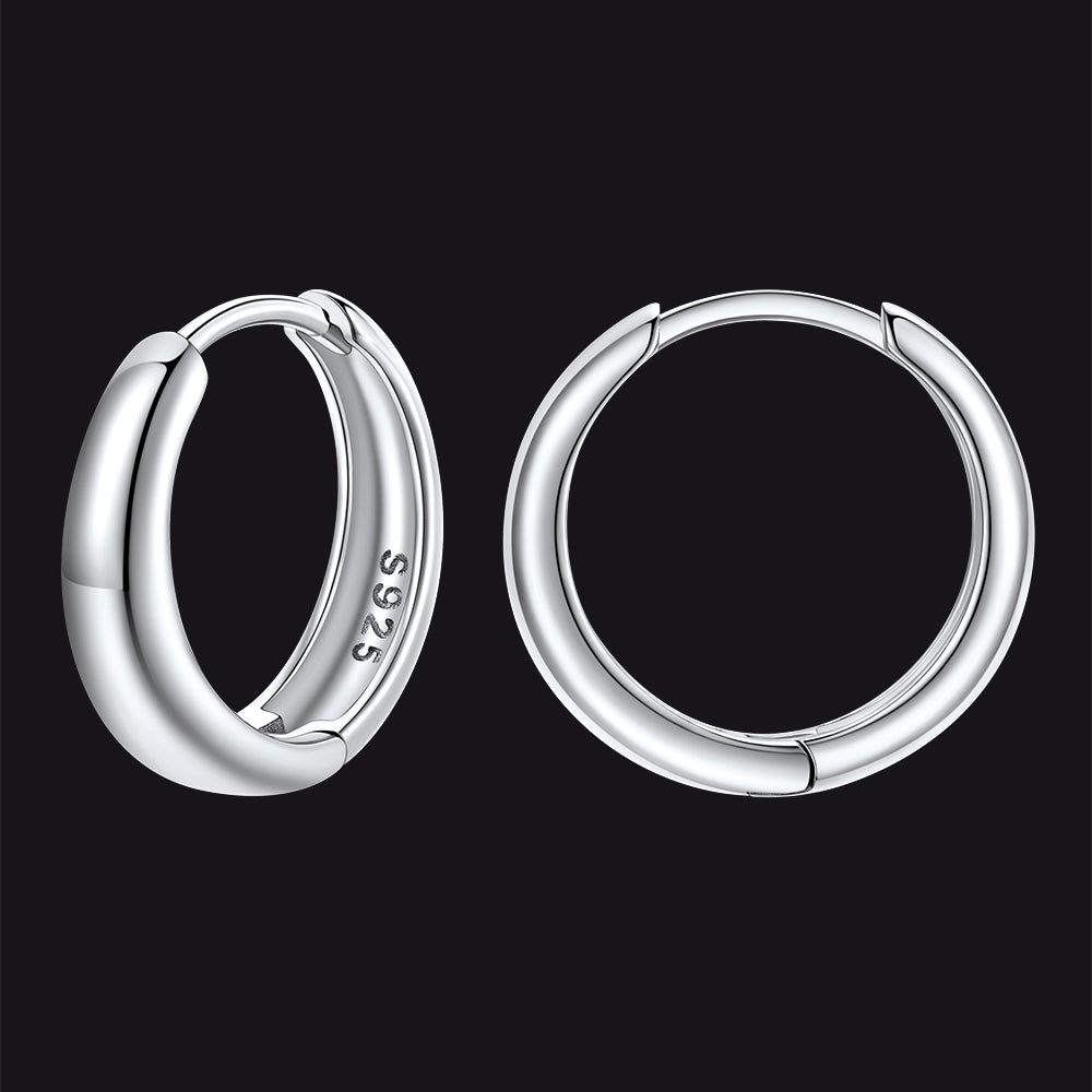 Simple Sterling Silver Thick Huggie Hoop Earrings for
