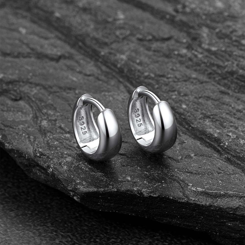 Simple Sterling Silver Thick Huggie Hoop Earrings for