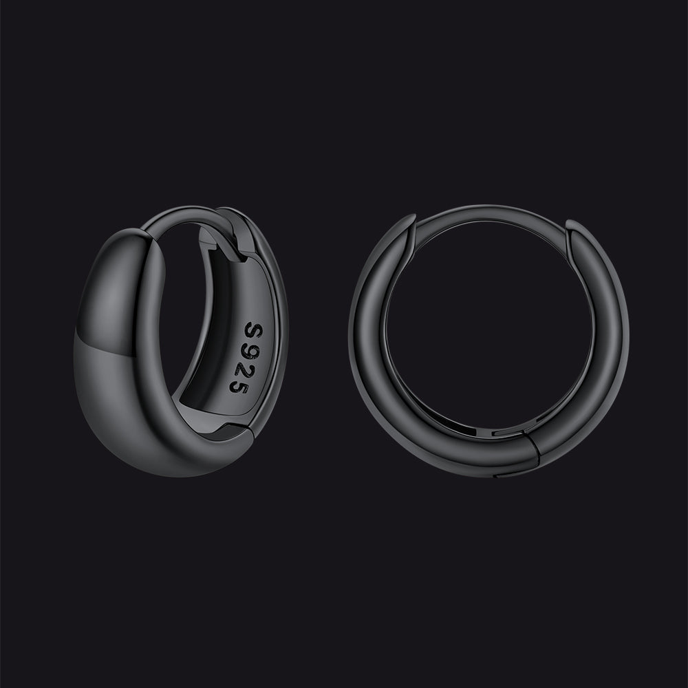 Simple Sterling Silver Thick Huggie Hoop Earrings for