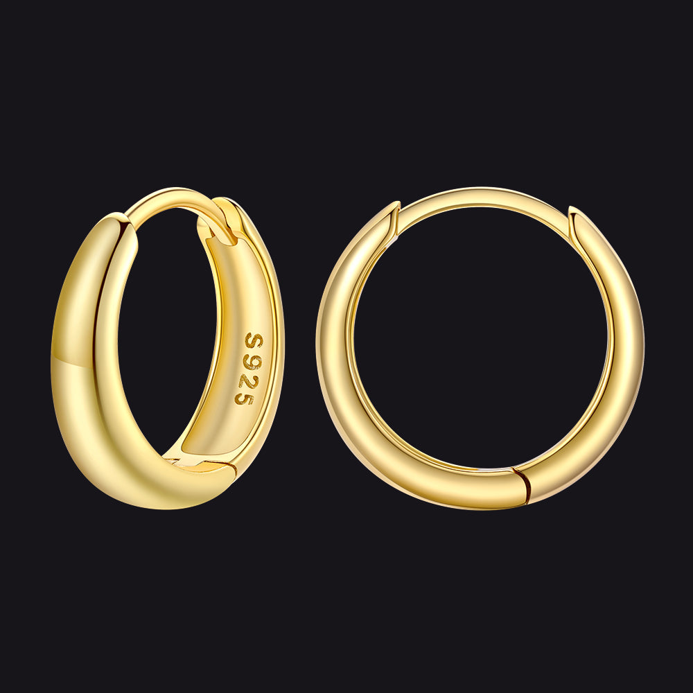 Simple Sterling Silver Thick Huggie Hoop Earrings for