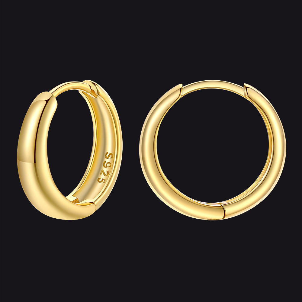 Simple Sterling Silver Thick Huggie Hoop Earrings for