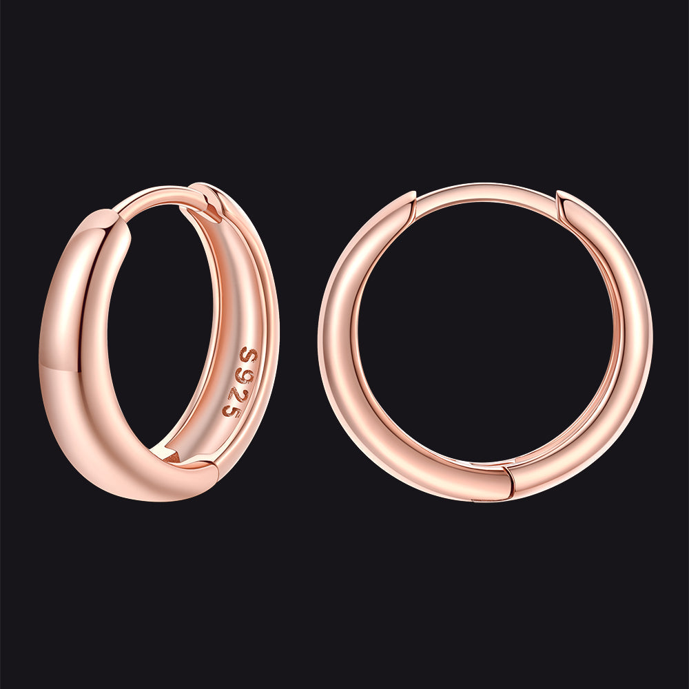 Simple Sterling Silver Thick Huggie Hoop Earrings for