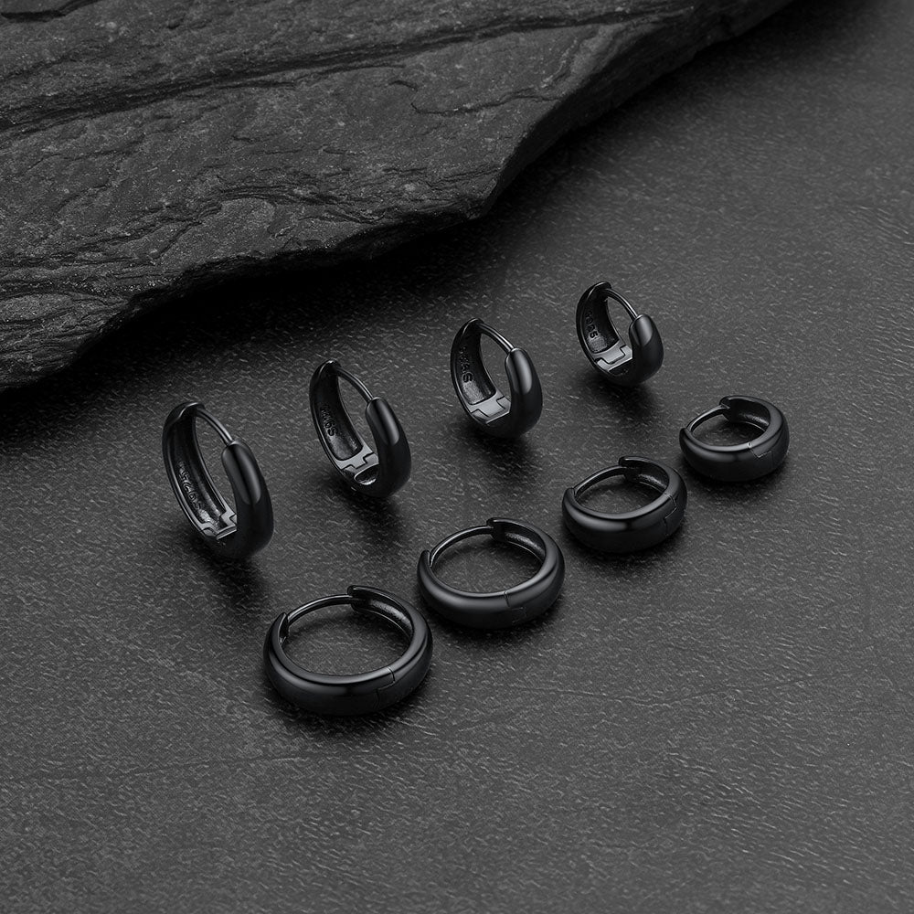 Simple Sterling Silver Thick Huggie Hoop Earrings for