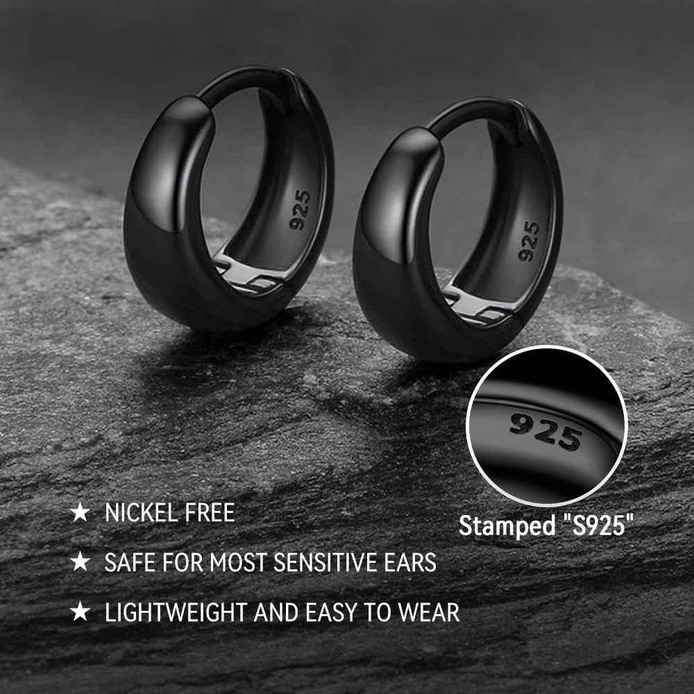 Simple Sterling Silver Thick Huggie Hoop Earrings for