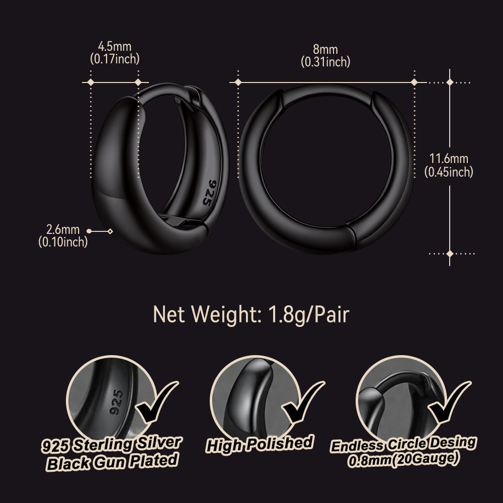 Simple Sterling Silver Thick Huggie Hoop Earrings for