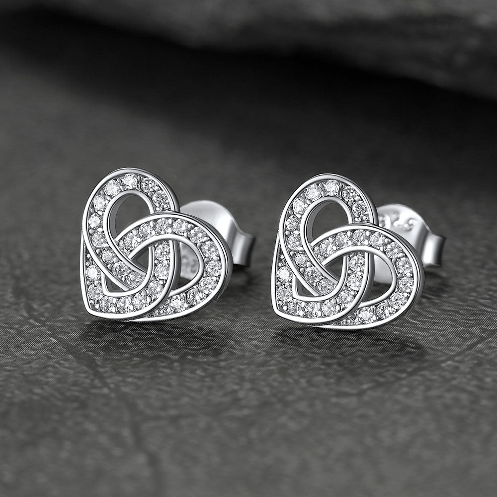 Zirconia Celtic Heart Stud Earrings for in Silver