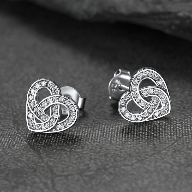 Zirconia Celtic Heart Stud Earrings for in Silver
