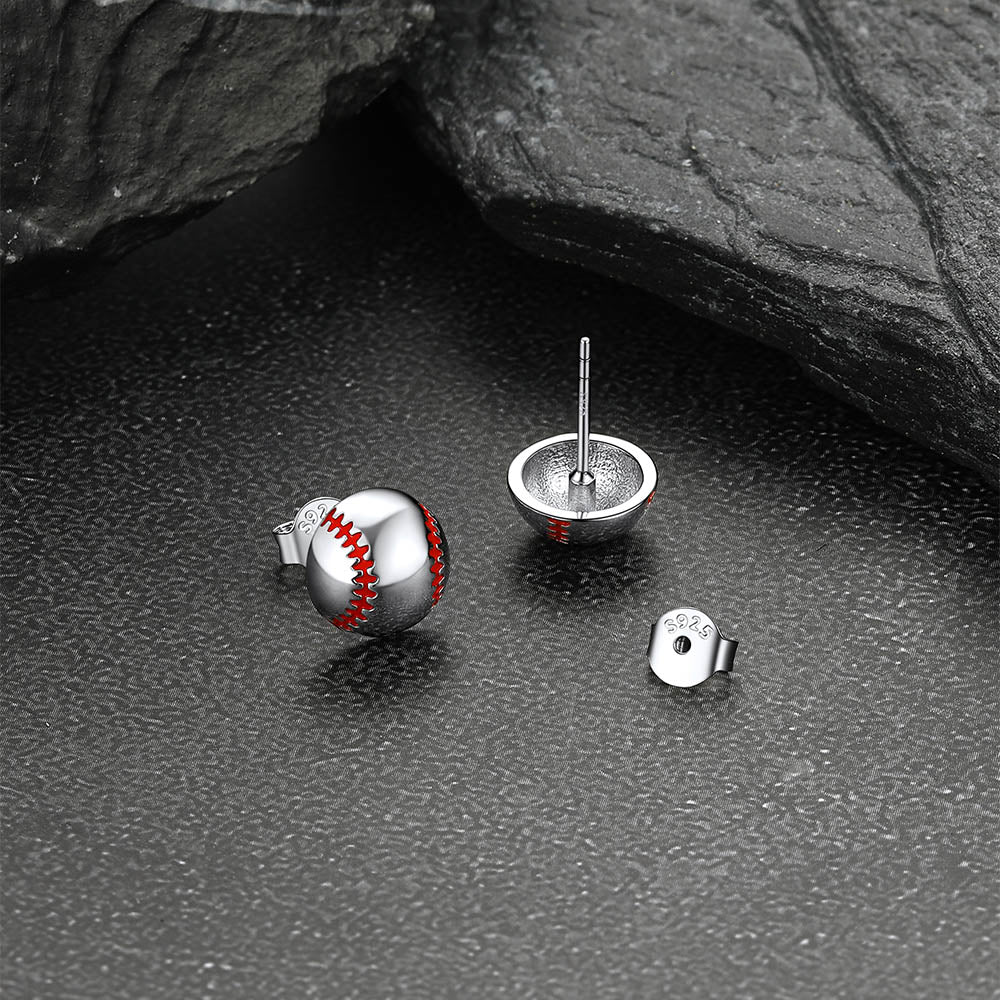 Sterling Silver Baseball Stud Earrings for