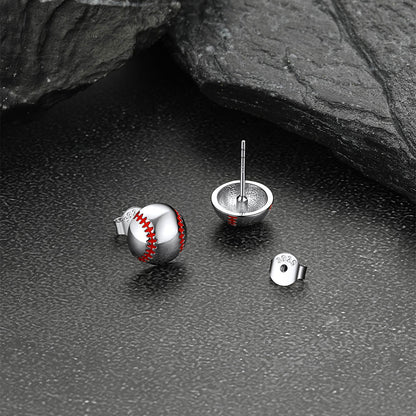 Sterling Silver Baseball Stud Earrings for