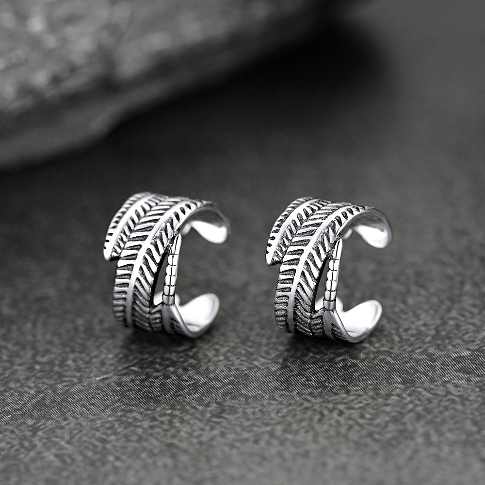 Sterling Silver Feather Ear Cuff Earrings for