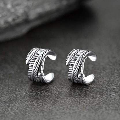 Sterling Silver Feather Ear Cuff Earrings for