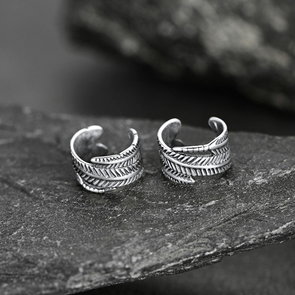 Sterling Silver Feather Ear Cuff Earrings for