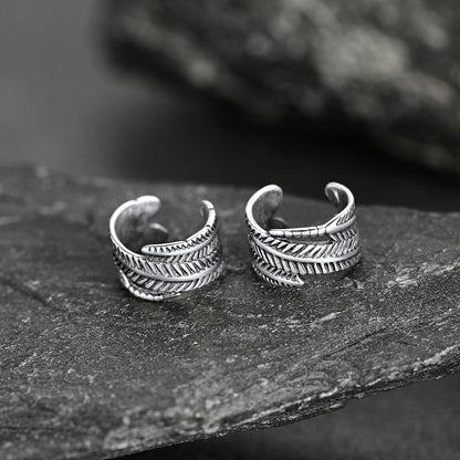 Sterling Silver Feather Ear Cuff Earrings for