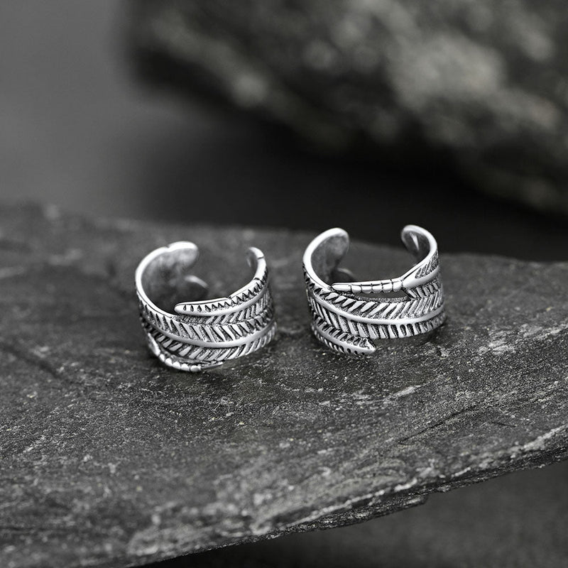 Sterling Silver Feather Ear Cuff Earrings for