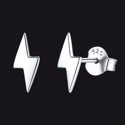 Sterling Silver Lightning Bolt Stud Earrings for