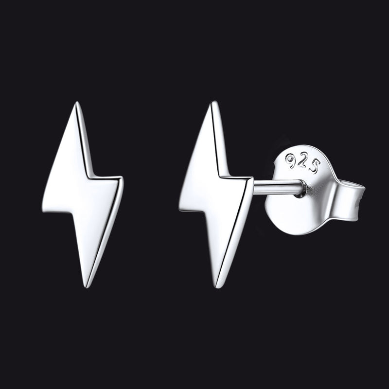 Sterling Silver Lightning Bolt Stud Earrings for