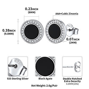 Black Onyx Diamond Stud Earrings for Sterling Silver