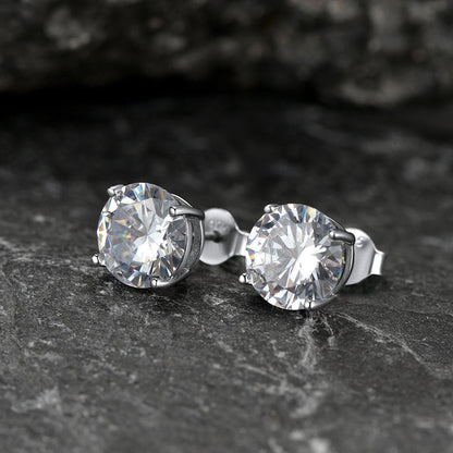 Sterling Silver Diamond Stud Earrings for