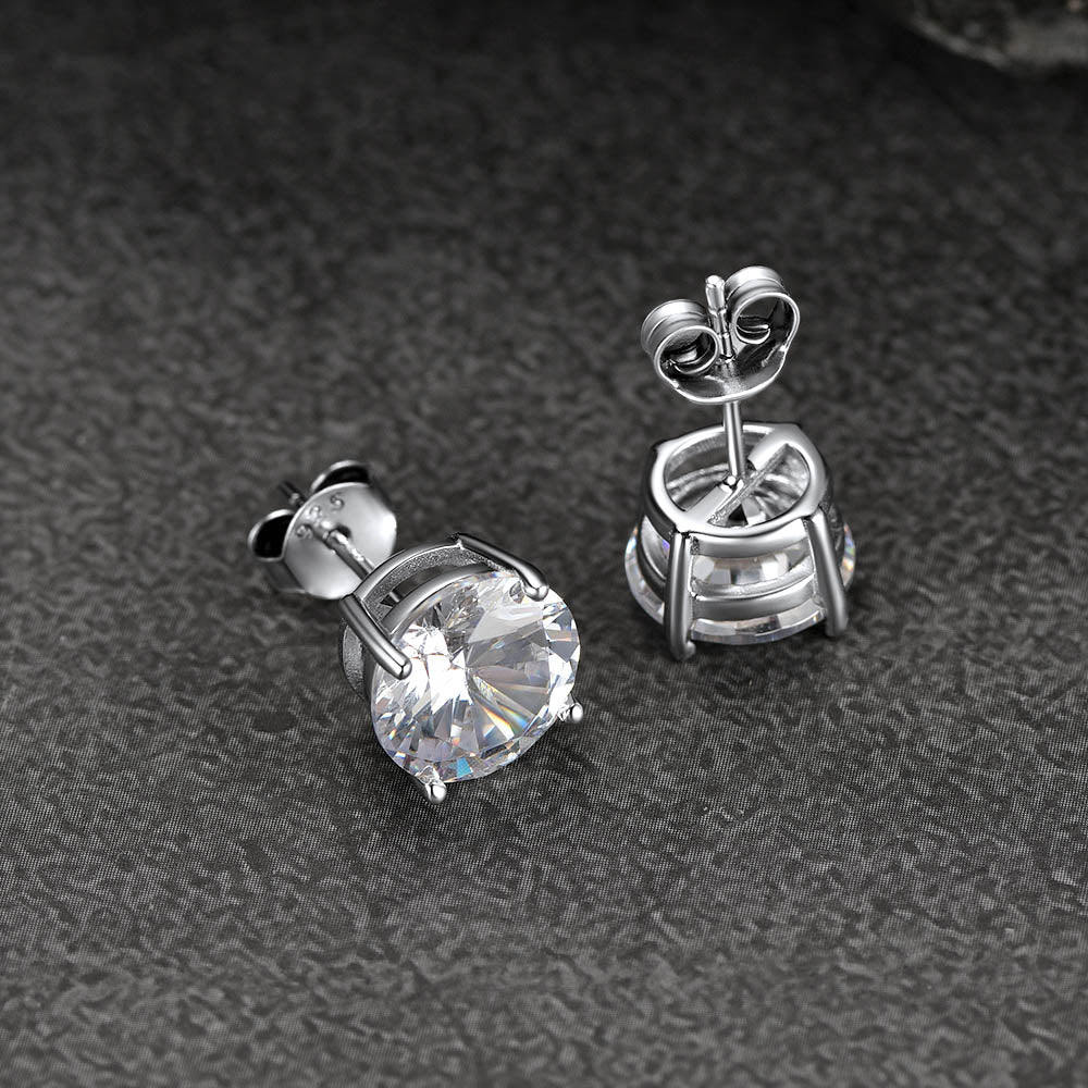 Sterling Silver Diamond Stud Earrings for
