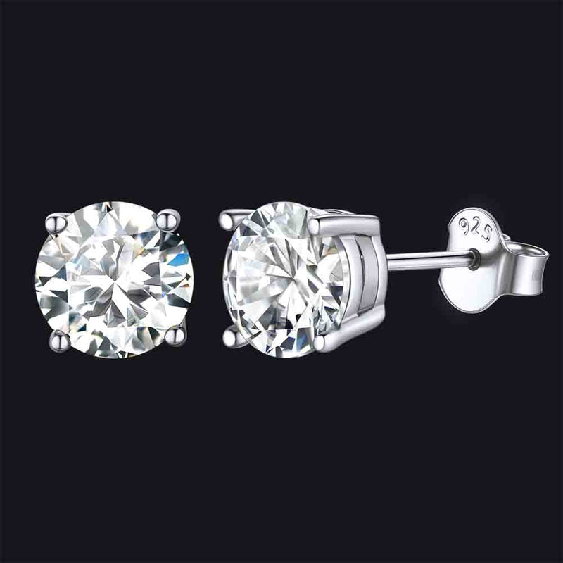 Sterling Silver Diamond Stud Earrings for