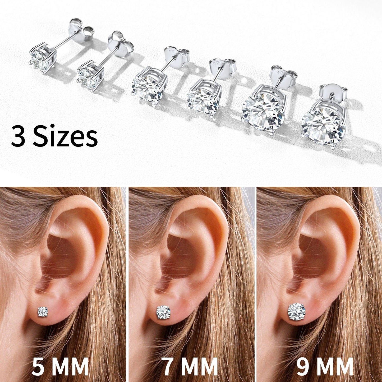 Sterling Silver Diamond Stud Earrings for