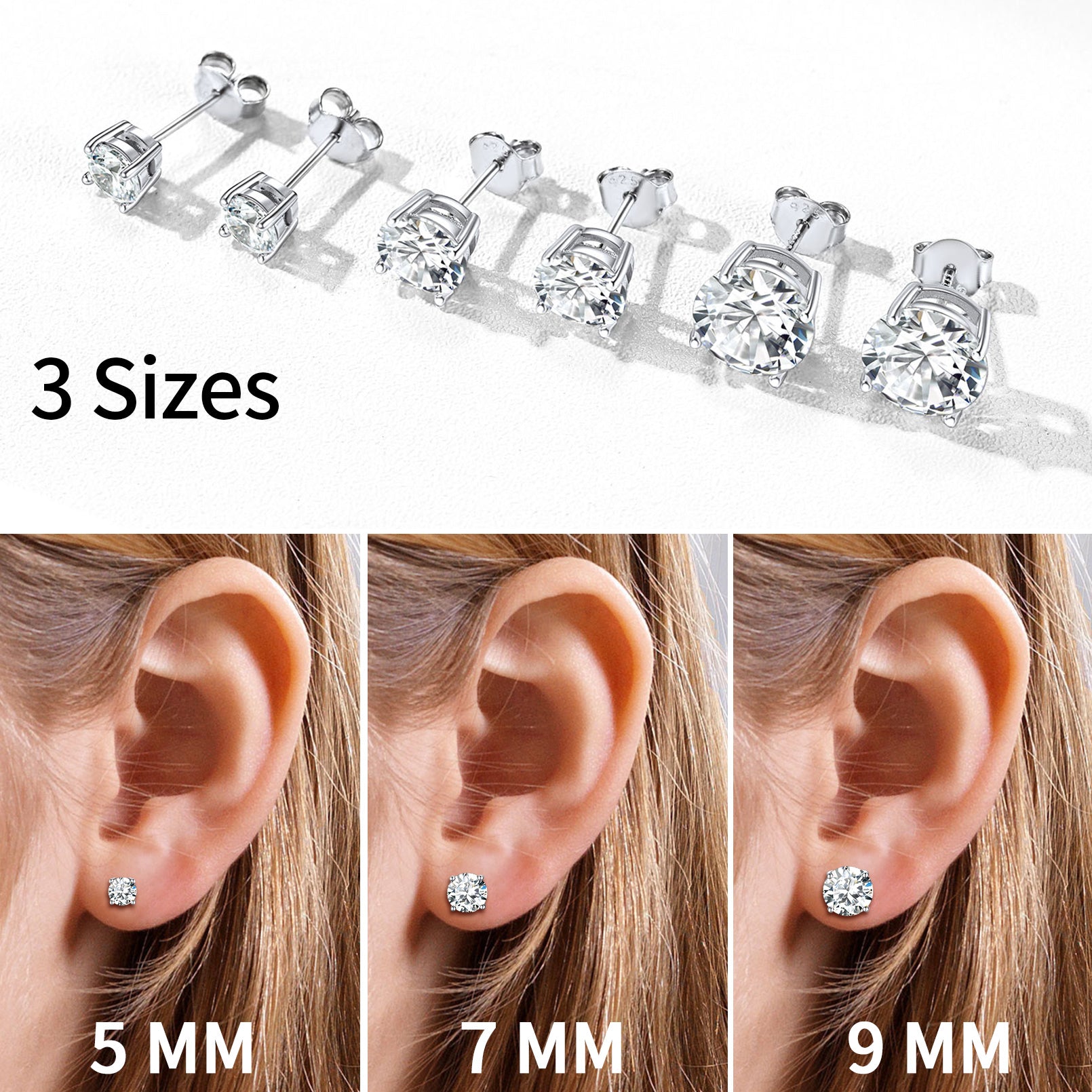 Sterling Silver Diamond Stud Earrings for