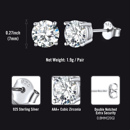 Sterling Silver Diamond Stud Earrings for