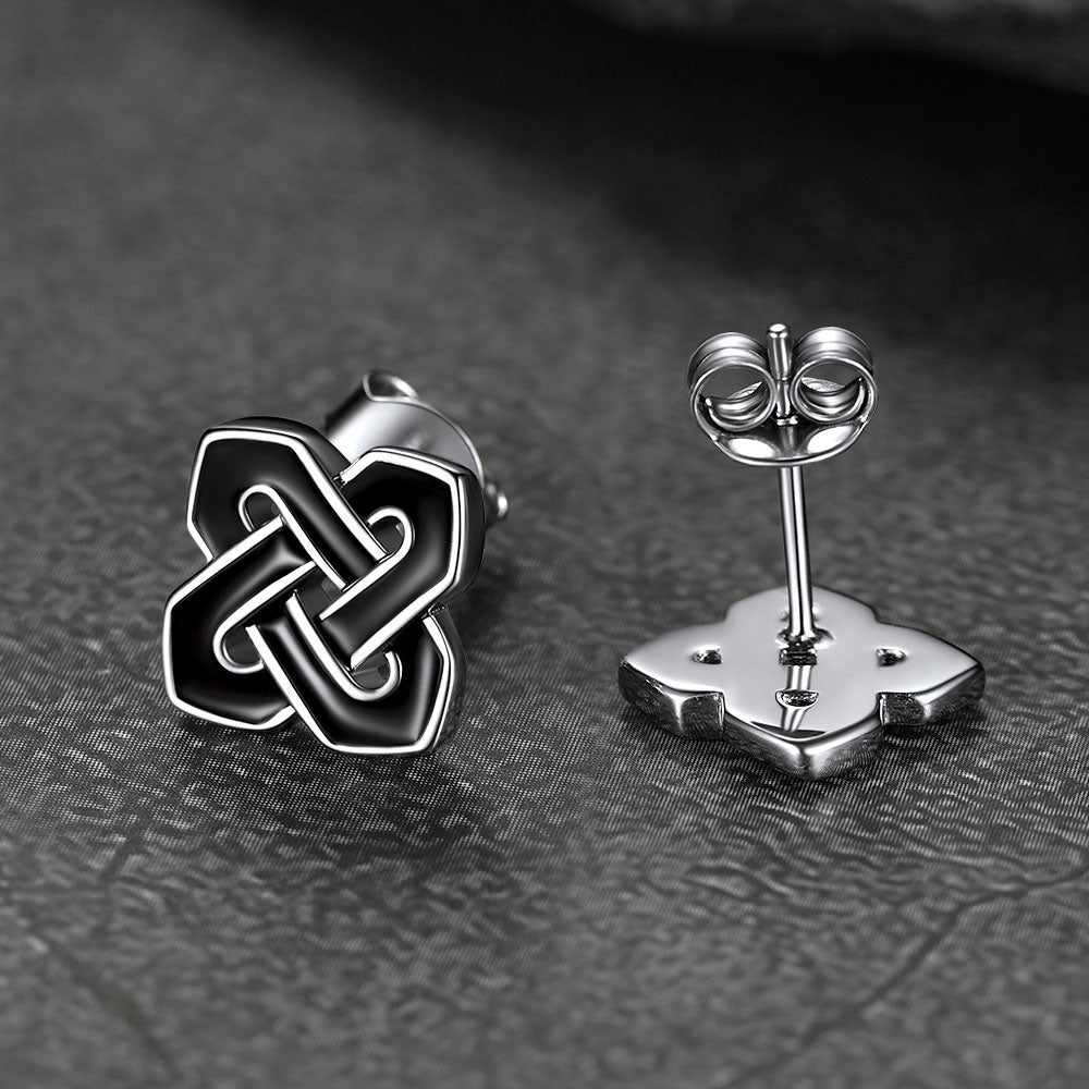 Flash Black Celtic Knot Stud Earrings for in Silver
