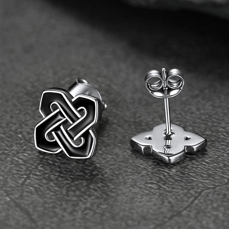 Flash Black Celtic Knot Stud Earrings for in Silver