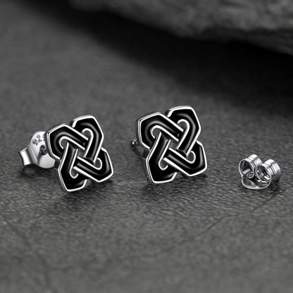 Flash Black Celtic Knot Stud Earrings for in Silver