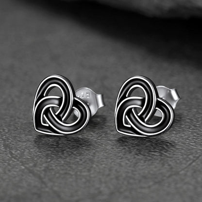 Flash Black Celtic Heart Stud Earrings for in Silver